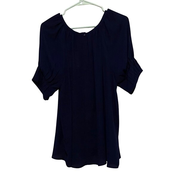Gibson Latimer Womens Semi Sheer Top L Navy Blue Career Business Office Layering - Picture 3 of 9